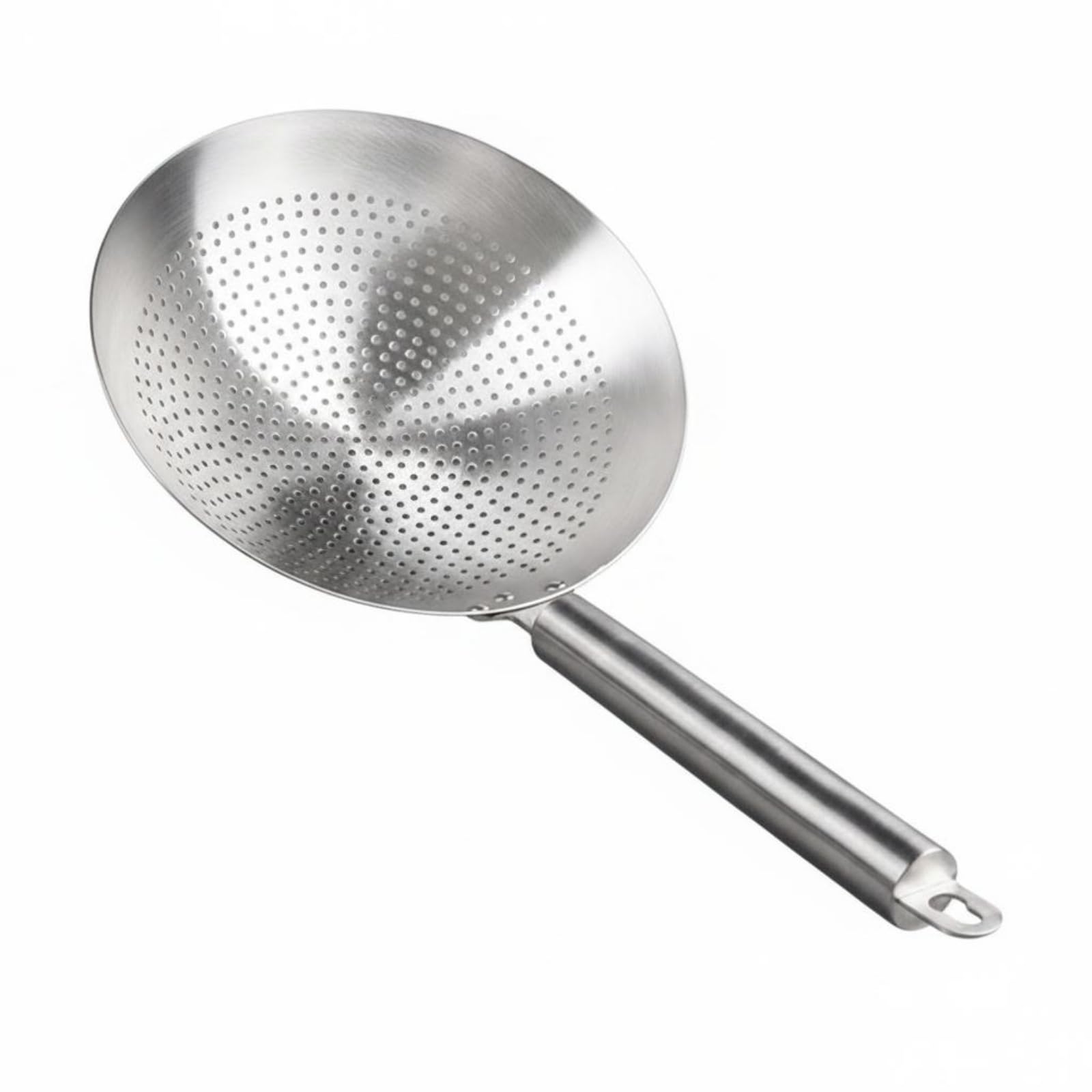 Colador de Acero Inoxidable Cuchara Espumadera Colador de Malla Cazo Escurridor de Cocina Construcción Resistente al con Perforaciones Finas Control, 20cm