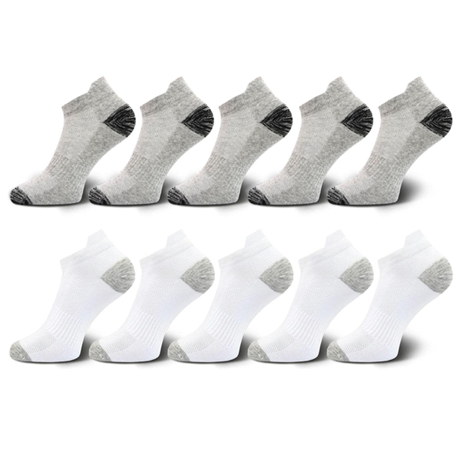 UKKO Calcetines de Hombre 10 Parejas para Hombre Calcetines De Tobillo Atlético Acolchado Algodón Bajo Calcetín Corto Corto-5 Grey 5 White,EUR 38-44 (Us 6-10)