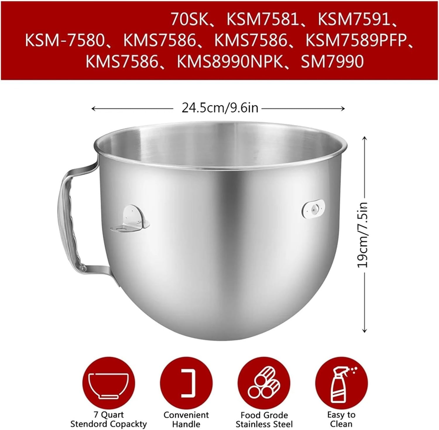 Compatibility for HIWS 7 Quart Stainless Steel Mixer Bowl for Stand Mixersfor Accessoriesfor