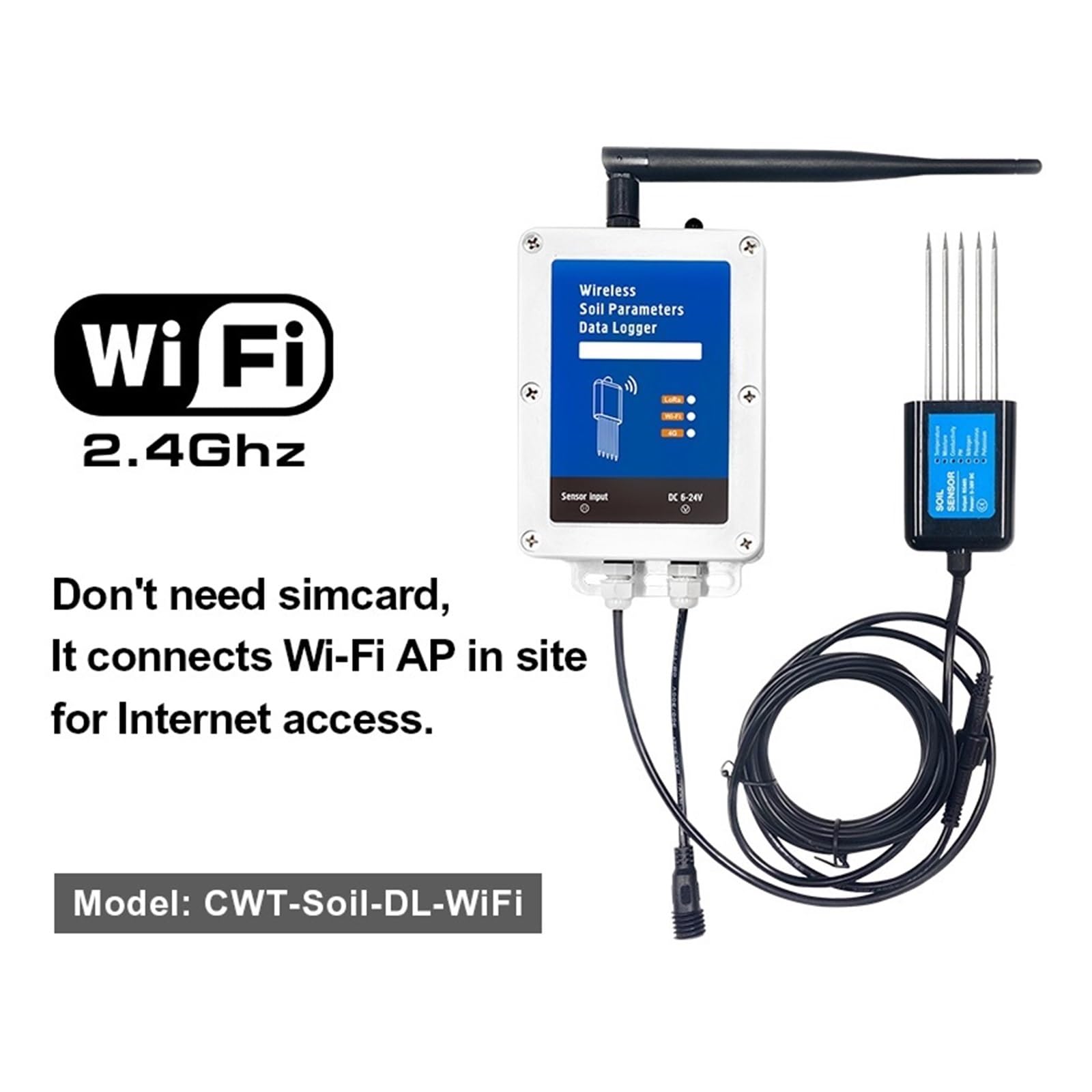 Niskie Zużycie Wilgotność Gleby Temperatura EC PH NPK Czujnik 7 W 1 WiFi Lub 4G Rejestrator Danych Tester Z Wbudowaną Baterią DokłAdny I Niezawodny(CWT-Soil-DL-WiFi)