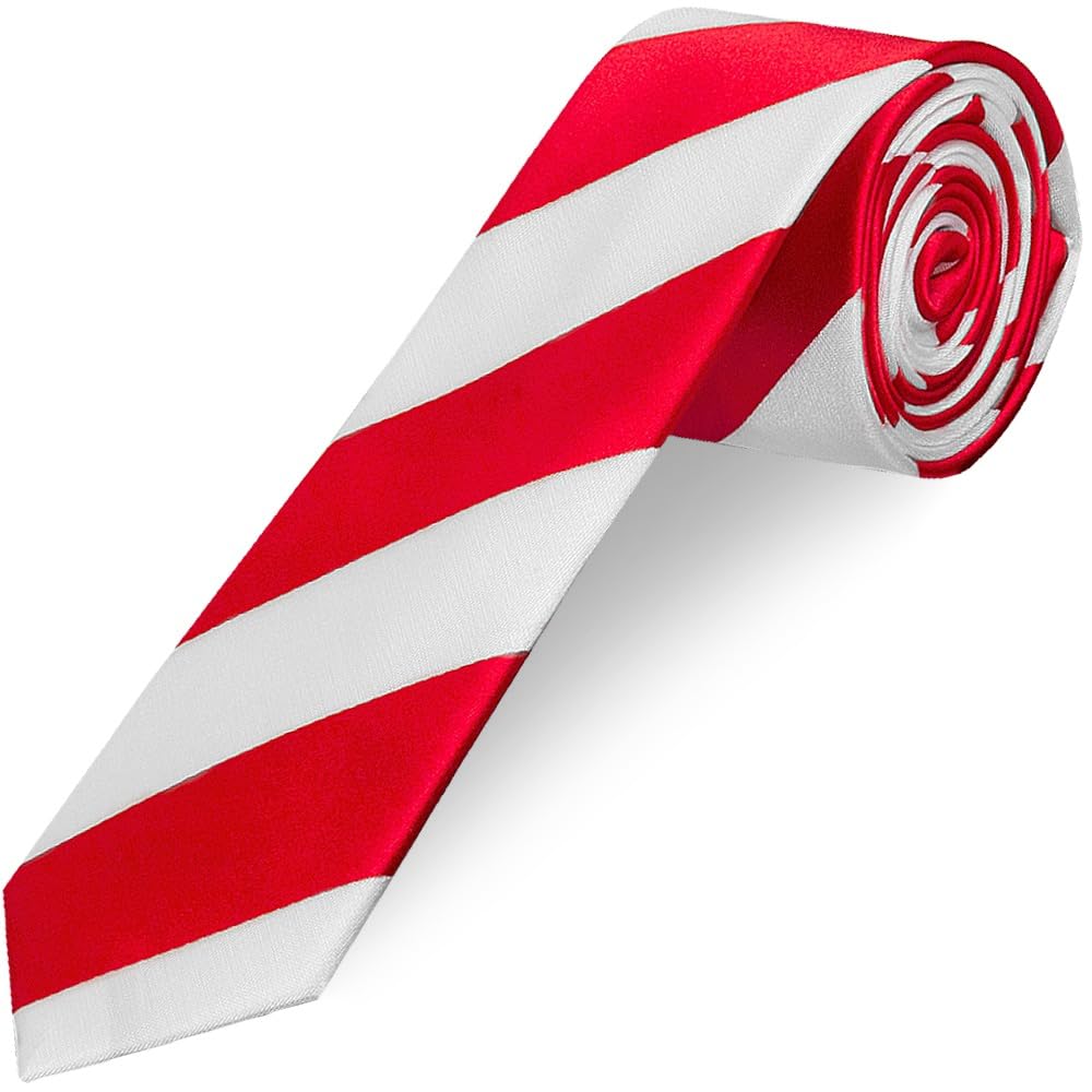 Ties R Us Boys Red And White Striped Skinny Tie