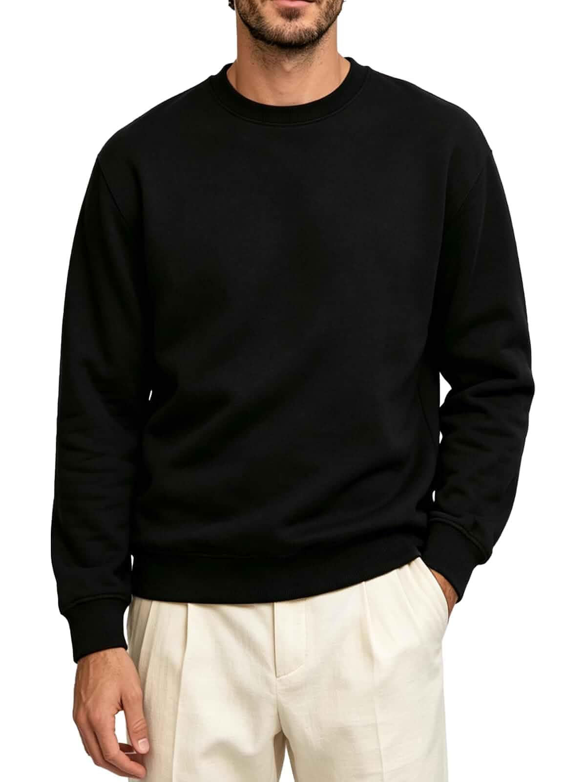 TUVEKE Men's Sweatshirts Soft Long Sleeve Crewneck Sweatshirt Midweight Fleece Sweat Shirt Breathable Pullover Sweater S-3XL Long Sleeve
