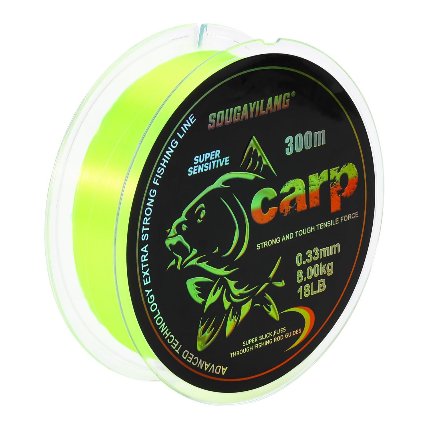 Yun Nong Fluorescent Carp Fishing Line - Fast Sinking Monofilament, 300m/1000m (0.28/0.30/0.33/0.35/0.40mm) for Low-Light Freshwater Fishing