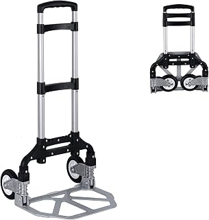 Foldable Hand Truck Dolly Aluminum Folding Hand Cart Luggage Trolley Cart Max 175lbs Capacity Dolly Cart, with Telescoping Handle and Rubber Wheels, Double Bearings