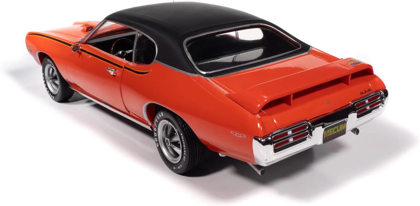 1969 GTO Judge Carousel Red with Black Stripes and Black Vinyl Top Mecum Auctions American Muscle Series 1/18 Diecast Model Car by Auto World AMM1351