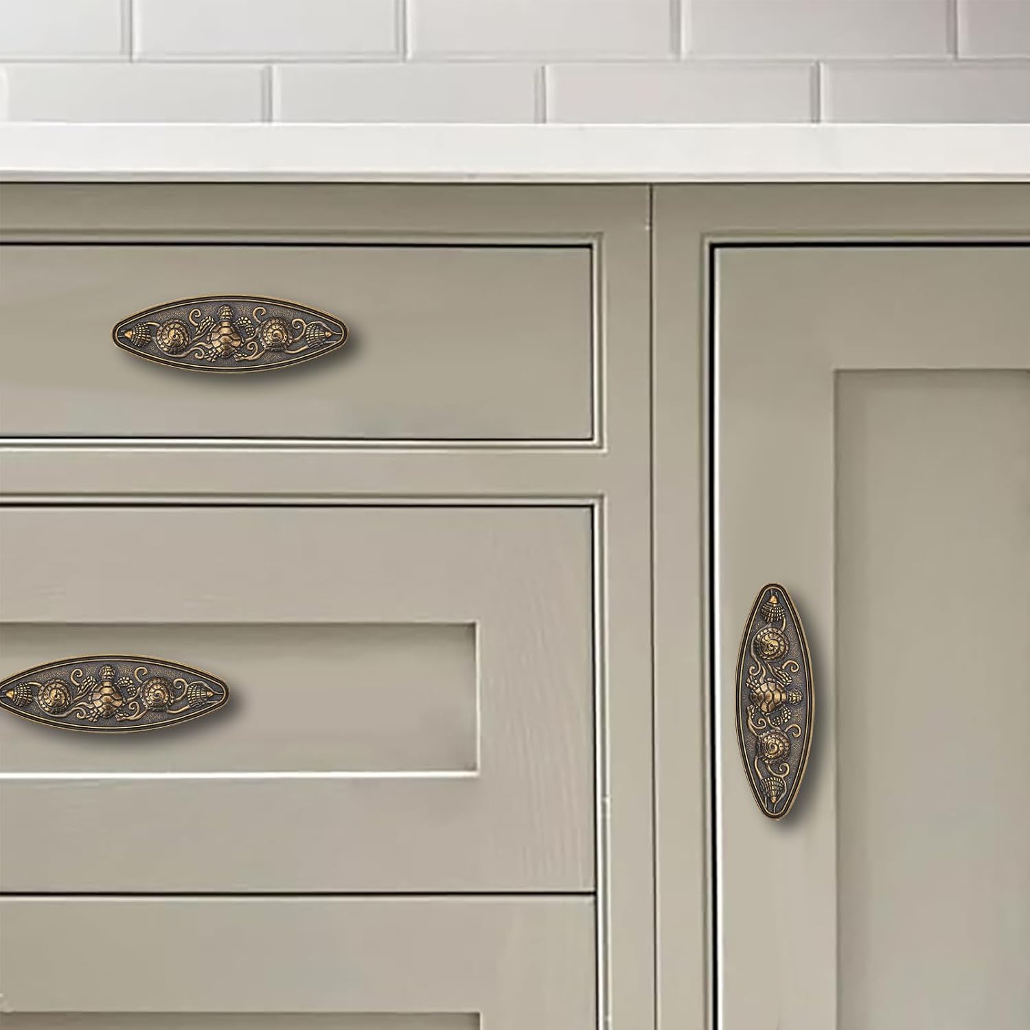 khtumeware 3 inch 5 Pack Antique Brass zinc Alloy Cabinet pulls Suitable for Kitchen cabinets, Bathroom cabinets, wardrobes, Furniture Drawers Handles. Seaside Cottage