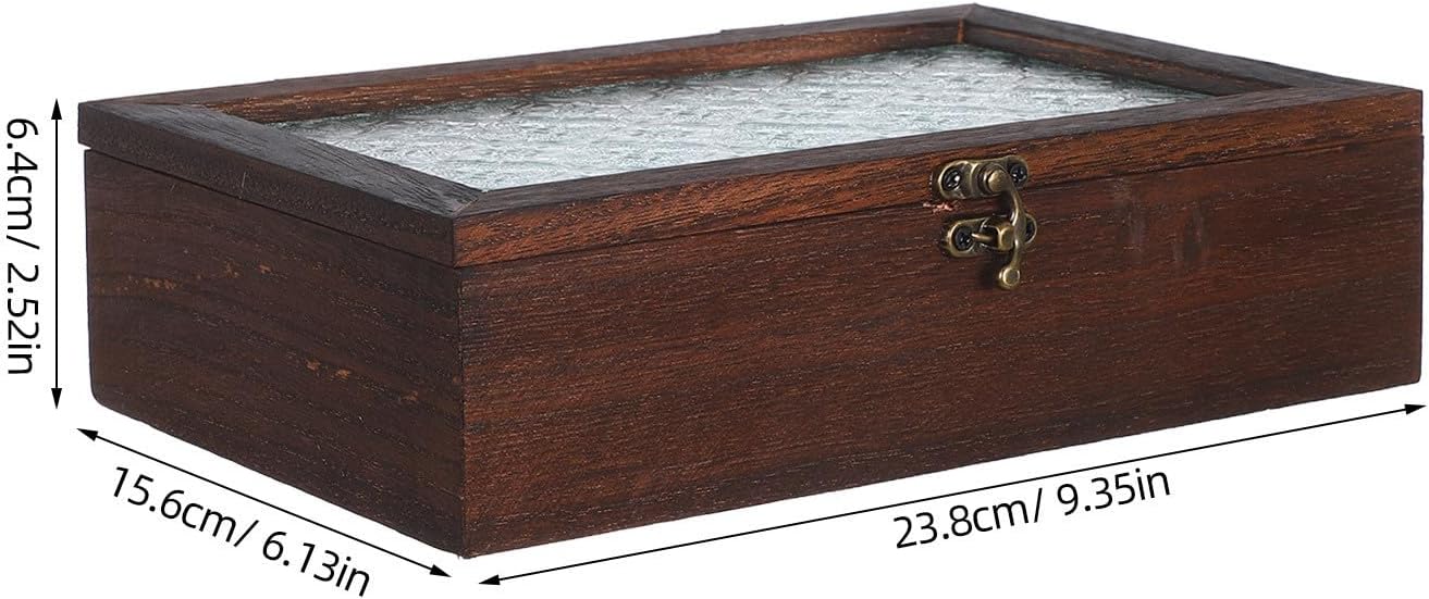Vintage Wooden Jewelry Display Case with Glass Door, Large Capacity Tea Organizer Box for Small Items, Versatile Storage Cabinet for Living Room and Study, Elegant Rustic Keepsake