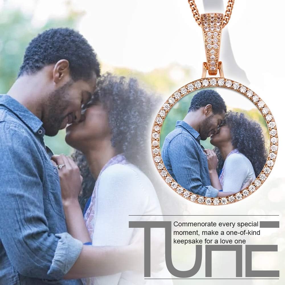 TUHE Custom Picture Necklace Personalized Photo Pendant Necklace For Men Women Customize Pictures Chains Gold Silver Hip Hop Circle Memory Medallion Name Engraved Necklaces