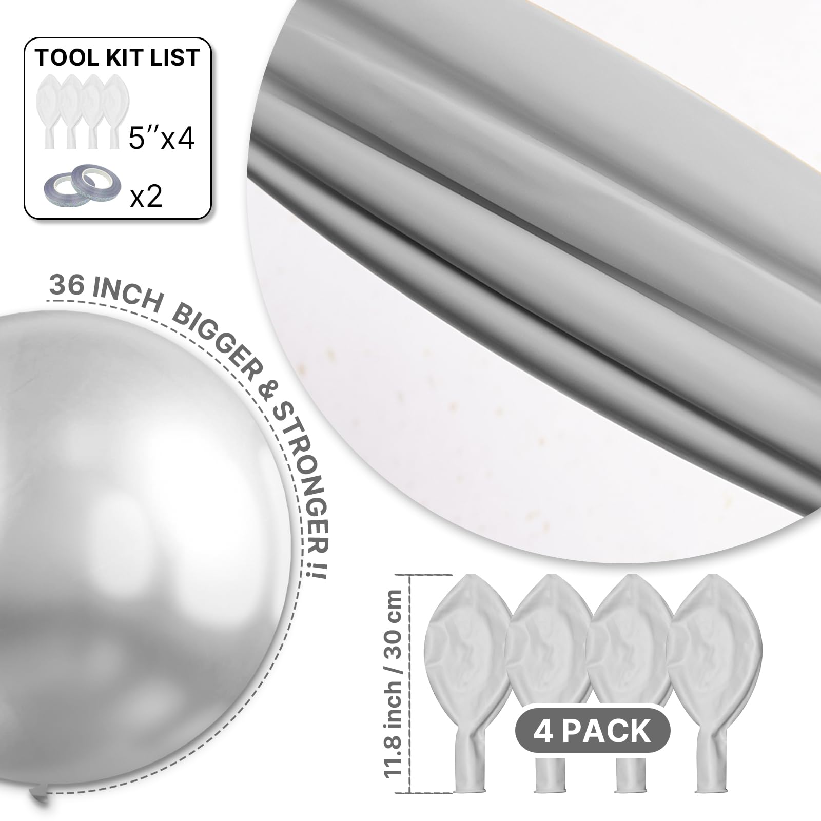 Amazon.com: PartyWoo Metallic Silver Balloons 4pcs 36 Inch Large