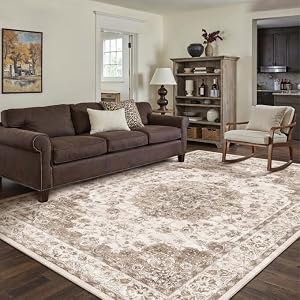 PureCozy Brown Area Rug 2x3 Entryway Vintage Floral Non-Slip Door Mat