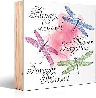 Always Loved Never Forgotten Forever Missed Wooden Box Sign, Dragonflies Sympathy Home Office Desk Decor, Dragonfly Memorial Gifts for Woman Mom Aunt Grandmother Friends Sister Niece BFF