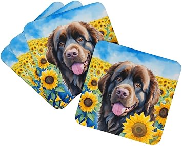 Caroline's Treasures Newfoundland in Sunflowers Coasters
