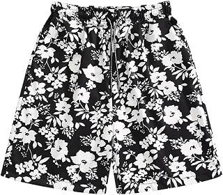 ビーチパンツ メンズ 黒白花柄 サーフパンツ ドローコード付き ショーツ 5分丈ズボン 海パン 短パン 薄手軽量 速乾 水陸両用 ビーチウェア