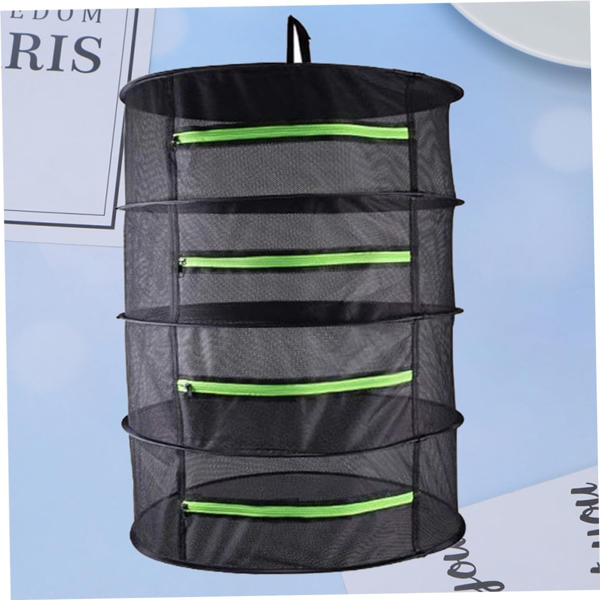 BESPORTBLE 4-Layers Folding Round Drying Net with Zipper, Multi-Function Mesh Dryer Storage Bag for Fruits, Vegetables, Fish, and Clothes, 60cm Diameter, Enclosed Design for Indoor