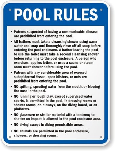 24 x 18 inch “Pool Rules - Patrons Having Communicable Disease Prohibited, No Animals…” Official Minnesota State Metal Sign, 80 mil Laminated Rustproof Aluminum, Blue, Black and White-image-15