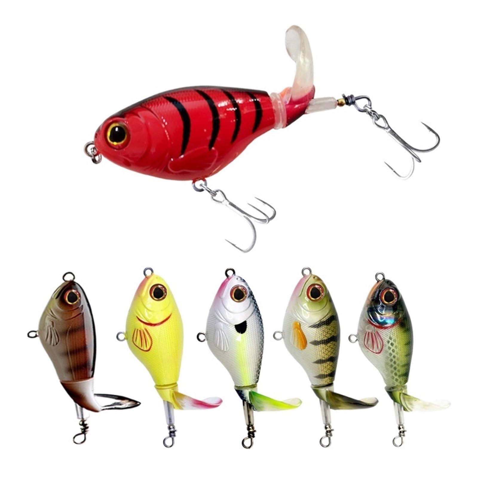 XILILHC 10 Pièces Ensemble 17g Haut Leurre De Pêche en Eau Popper Appât Surface d'eau Dure Doux Rotatif Queue Matériel De Pêche Kit D'appâts