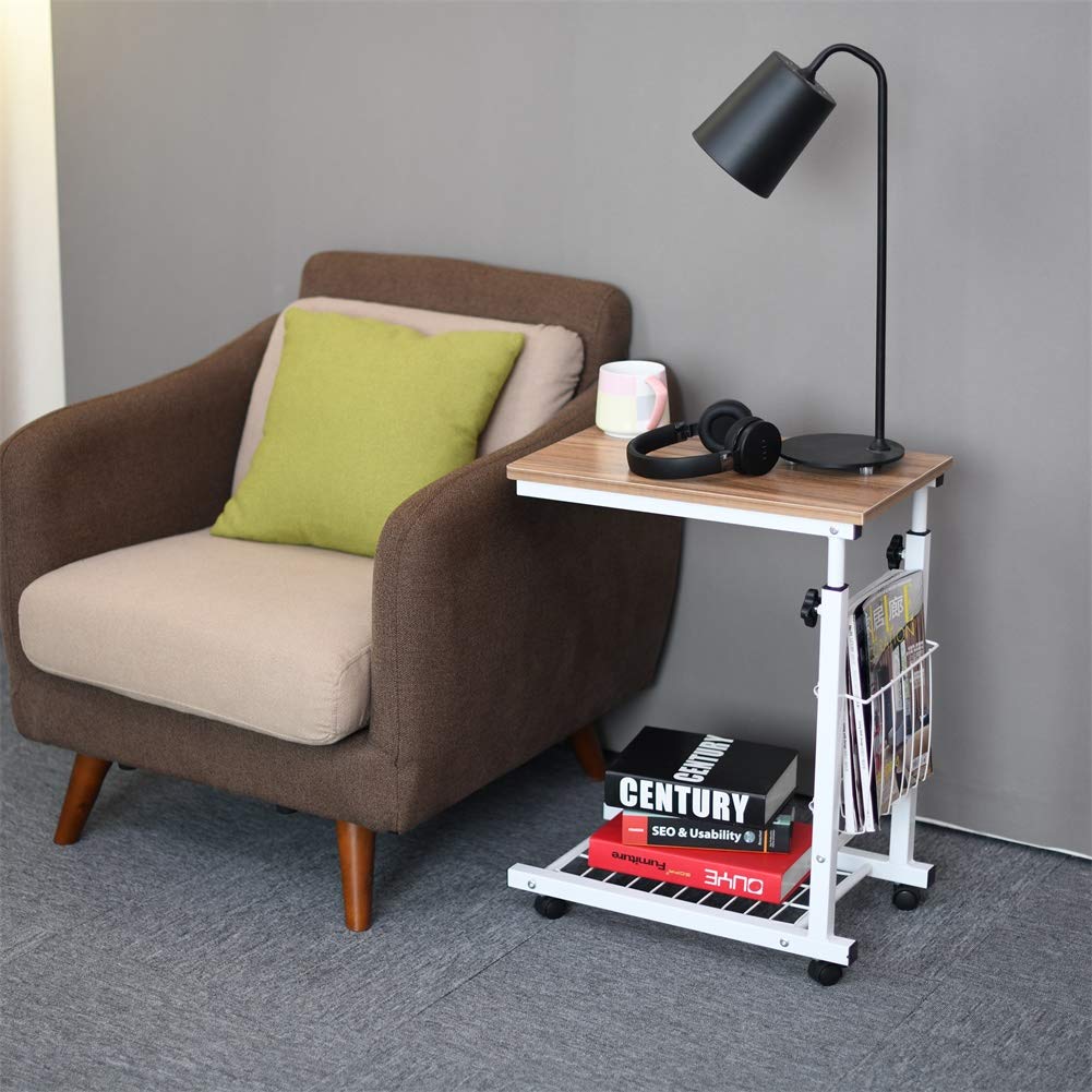sogesfurniture End Table,Portatile Tavolo Laptop con Ruote,Tavolino,Compatto Tavolo per PC Notebook Tavolino per caffè Tavolino da Scrivania,Altezza Regolabile,Quercia BHEU-C6-OK