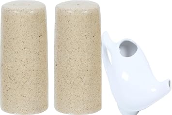 Qimacplus Leak Proof Durable Ceramic Neti Pot Comfortable Grip White and Salt and Pepper Shakers Set Farmhouse Kitchen Decor Ceramic Salt Shaker Brown Mat