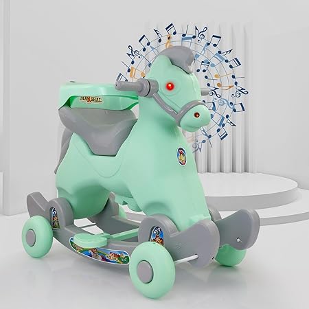 Dash Marshal 2 in 1 Ride on Horse for Kids, Horse Rider for Kids 1+ Years, Rocker Comes Ride on Toy with Attractive Music for Kids (Capacity 20kg | Green)