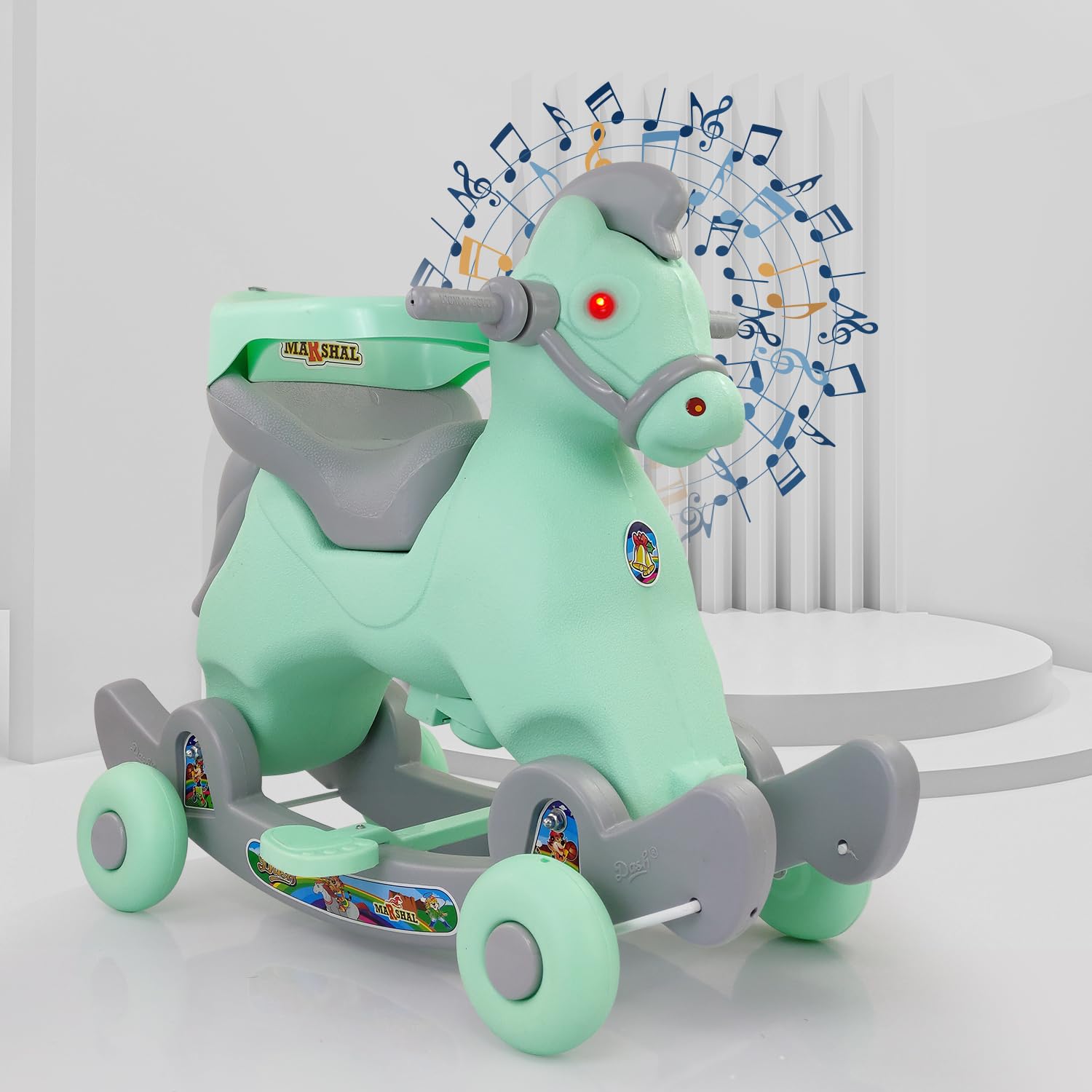 Dash Marshal 2 in 1 Ride on Horse for Kids, Horse Rider for Kids 1+ Years, Rocker cums Ride on Toy with Attractive Music for Kids (Capacity 20kg | Green)