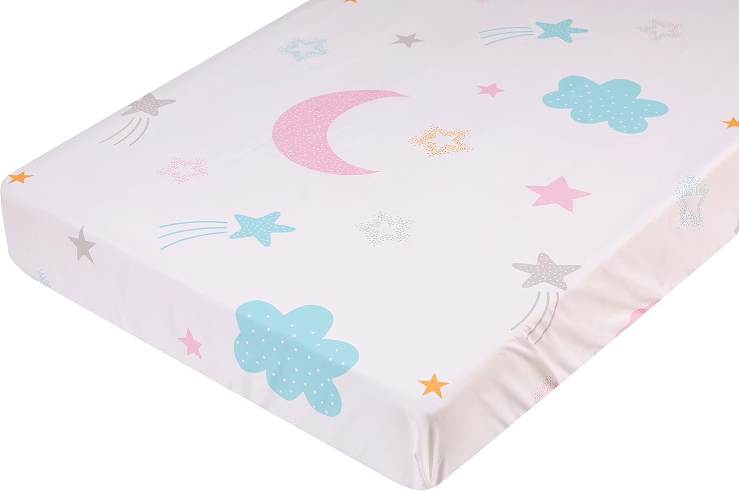Pink & Star Moon Nursery Crib Bedding Set for Girls 3 PCs Pink Blue Star Moon Baby Girl Bedding Set Quilt, Fited Sheet, Skirt