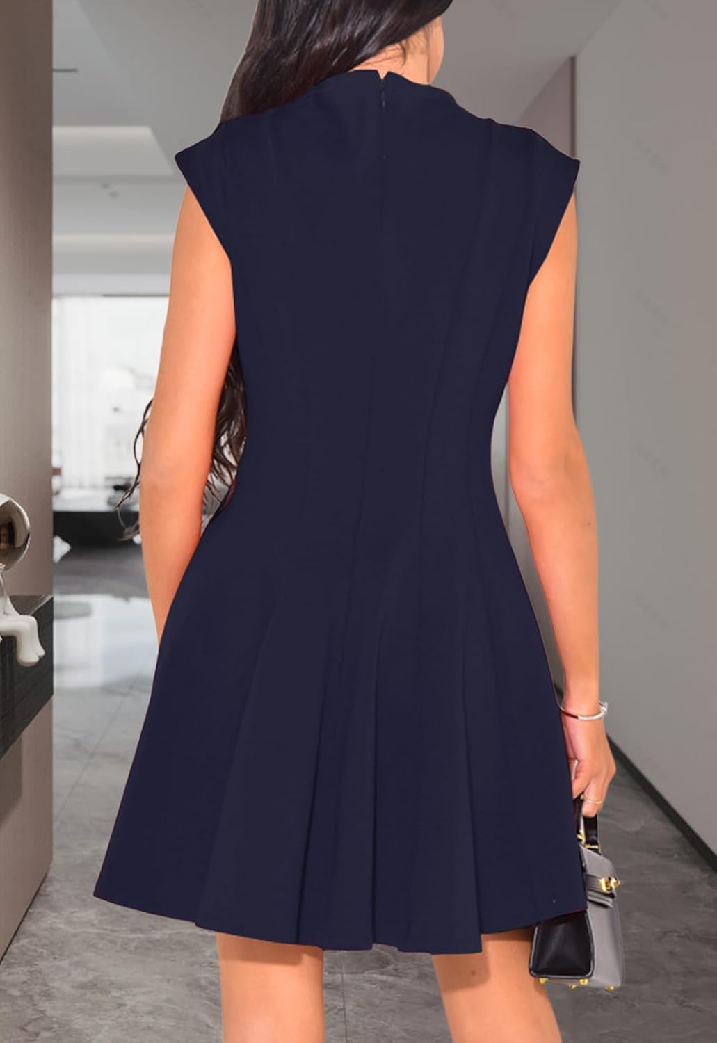 Women's Casual Sleeveless Round Neck Mini Dresses Summer Ruched A-Line Dresses - Image 2