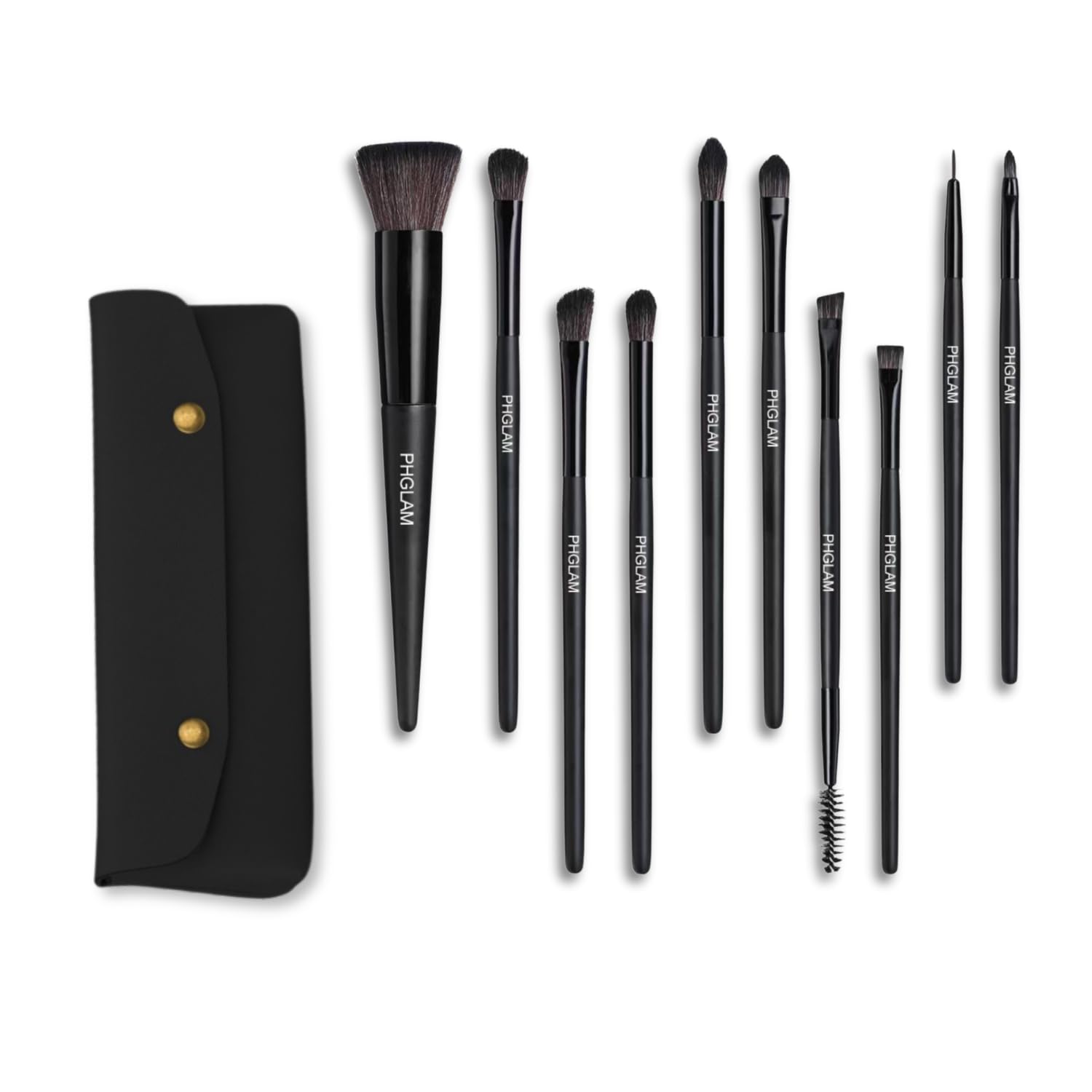 PHGLAM 10 Pcs Professional Eye and Brow Expert Brush Set for Precise Detailing and Perfect Definition