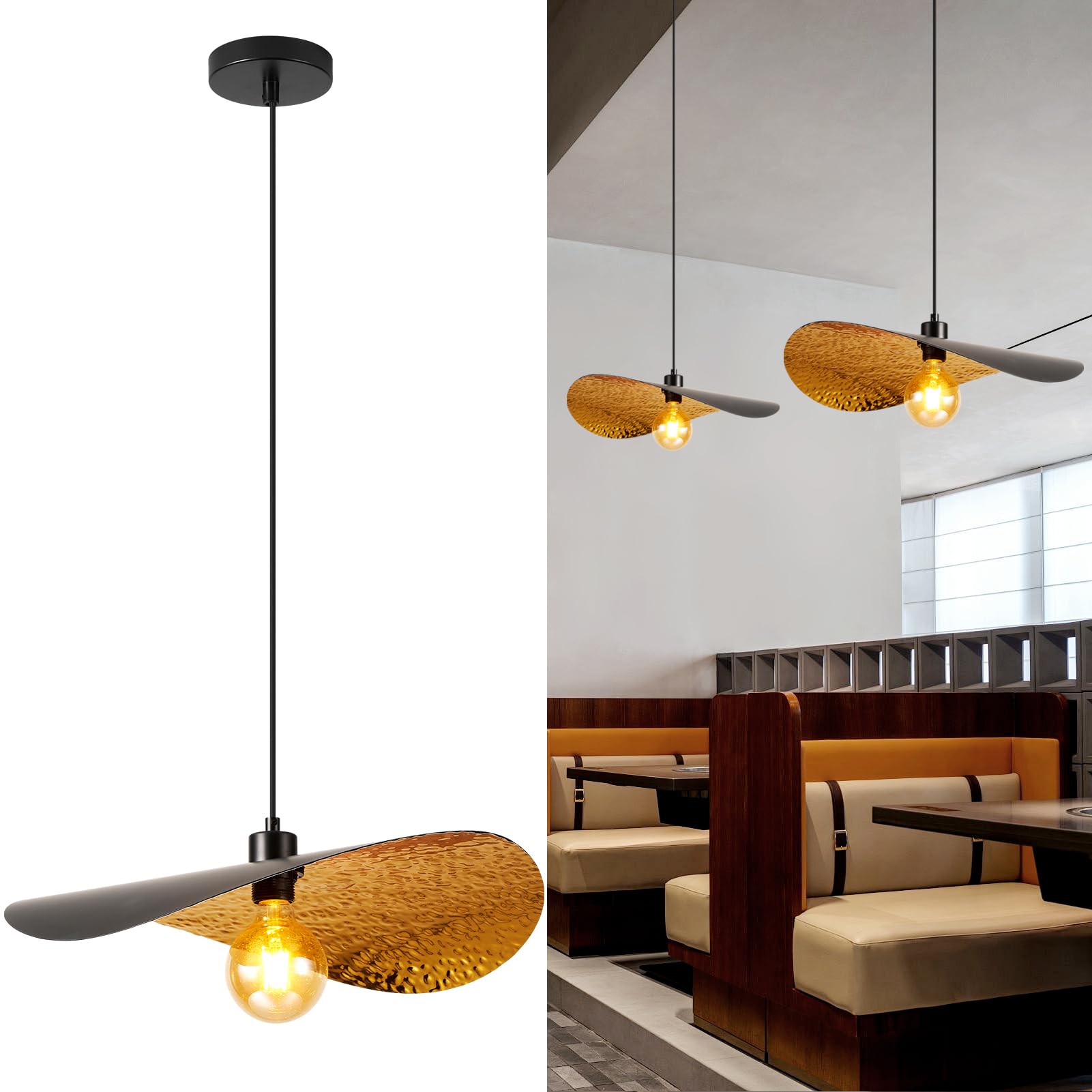 HARPER LIVING Pendant Light Fitting Black & Gold Finish, Adjustable Ceiling Pendant Lamp with E27 Bulb Holder, Modern Hanging Light for Dining Room Kitchen Living Room (50cm x 46cm x 117cm)