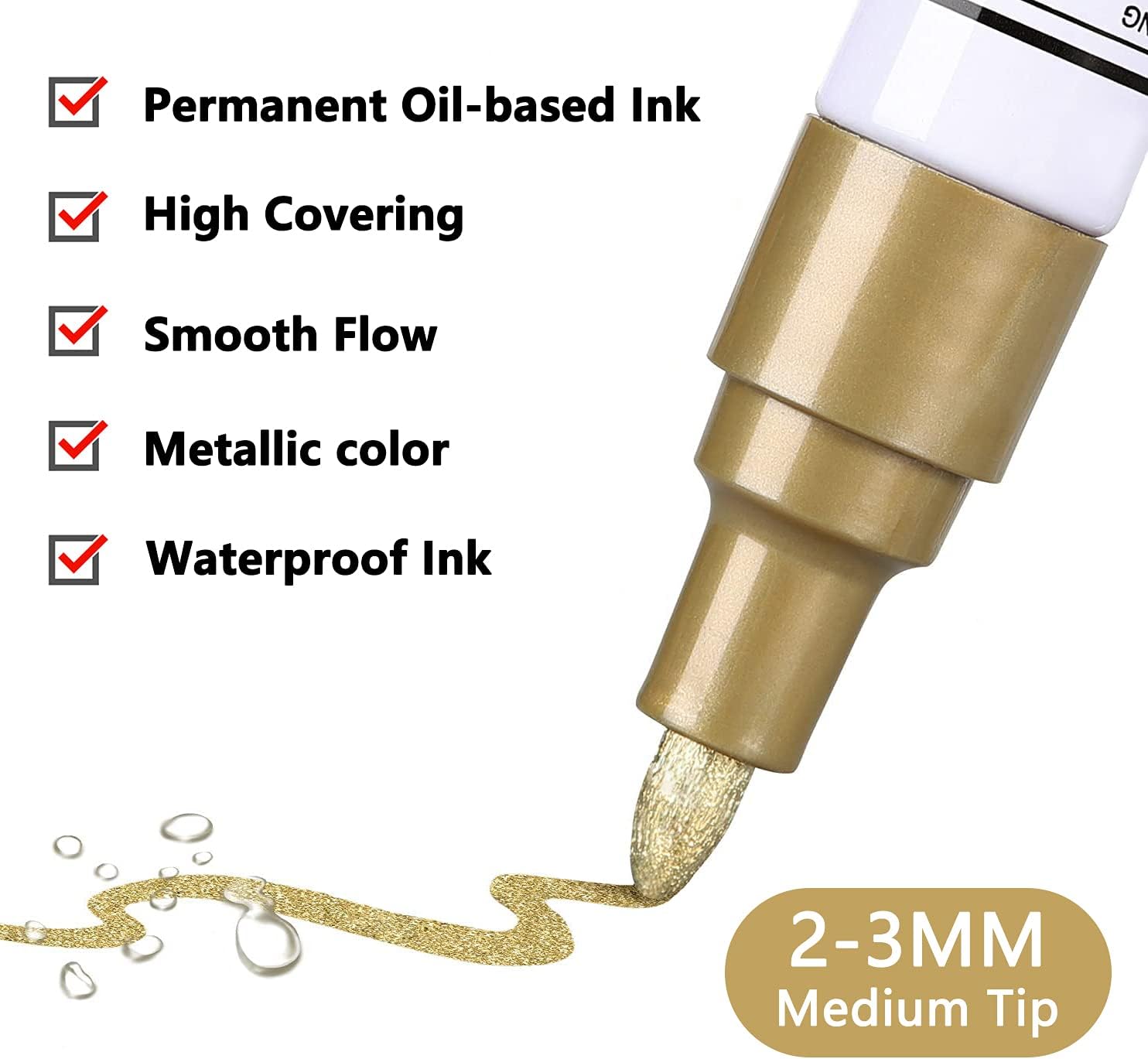 Paint Markers Pens 5 Colors - Waterproof Oil Based Marker Pens, Medium Tip, Quick Dry and Permanent Paint Pens Works on Rock, Wood, Fabric, Plastic, Glass, Mugs for Kids Adult Coloring Office Supplies : Office Products