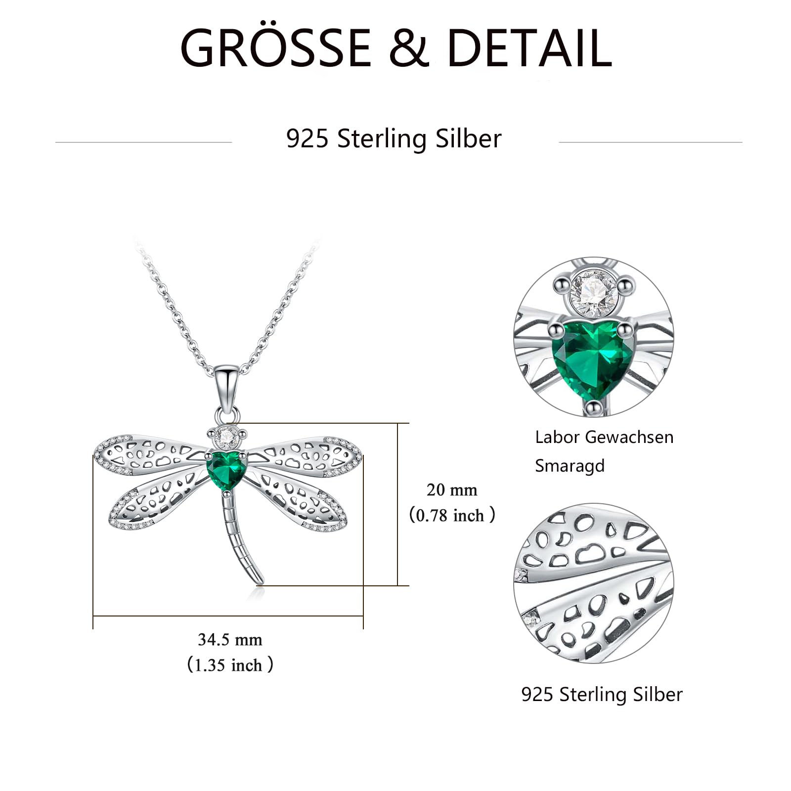 Smeraldo collana in argento sterling 925 libellula collana laboratorio smeraldo cresciuto ciondolo per le donne