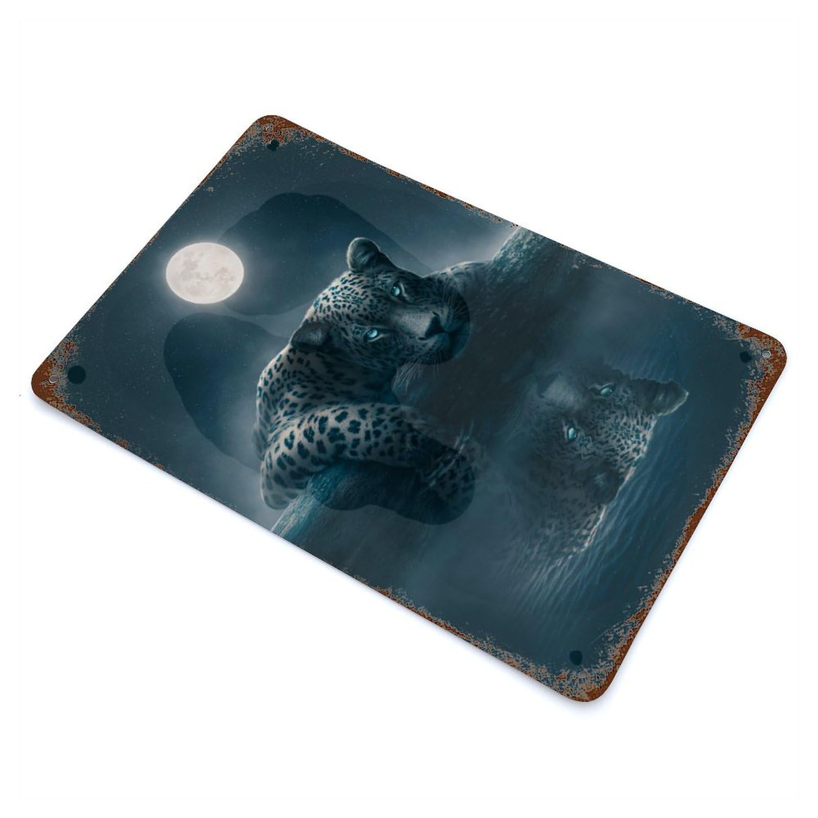 Moonlit Jaguar Vintage Wall Sign 11.8"x7.9", Rust Effect Metal Decor for Cafe, Home Bar And Lounge Decor