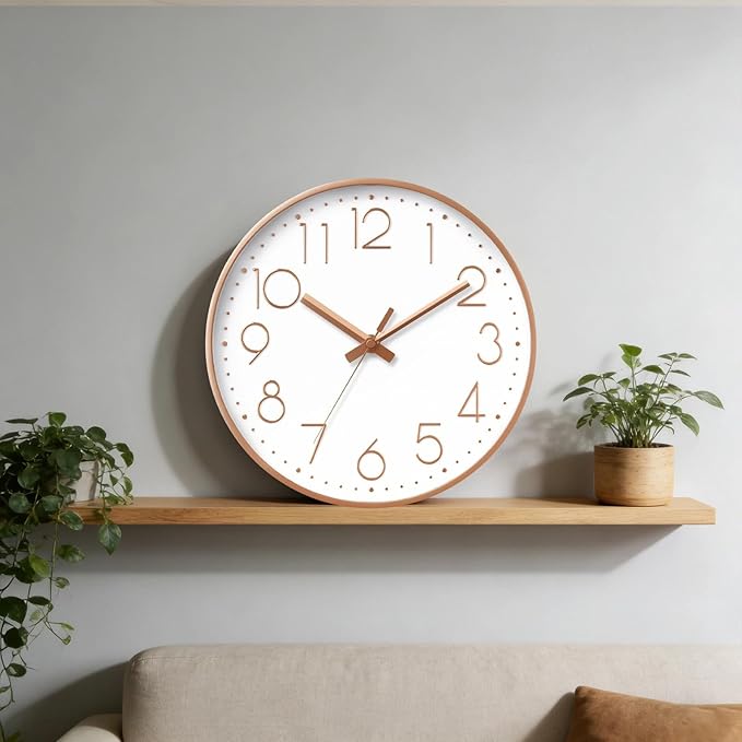 Reloj de Pared DAXSMY 8 Pulgadas - Silencioso 3D - Batería - Rosa Dorado miniatura 2