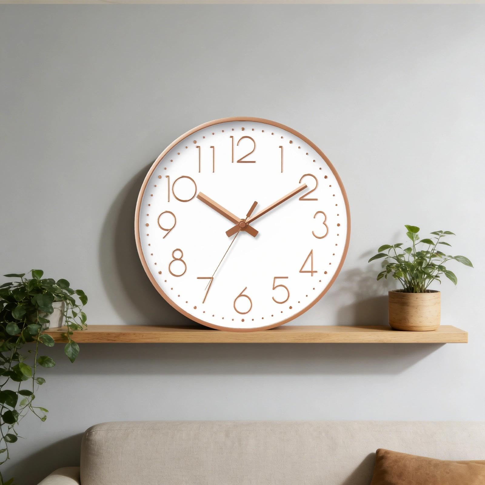 DAXSMY Wall Clock - 8 Inch Silent Non-Ticking Modern 3D Wall Clocks Battery Operated - Decorative Clock for Kitchen, Home Office, Bathroom, Bedroom(Rose Gold) - 2