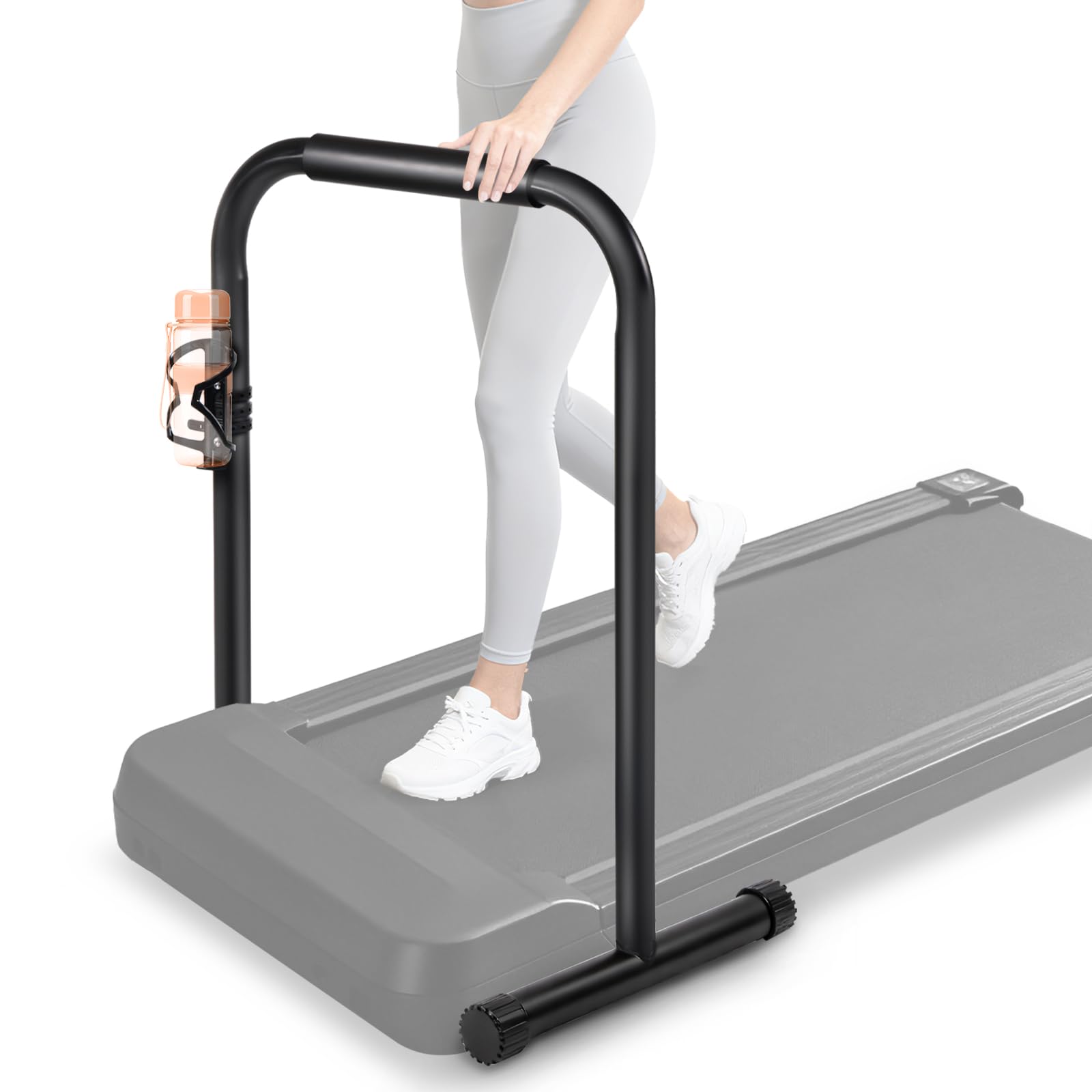 Handle Bar for Walking Pad Only, Suitable for Walking Pad up to 50cm Wide, Adjustable Treadmill Handlebar Height from 86cm to 106cm, Tall People Friendly, Extended Base, with Cup Holder, Black