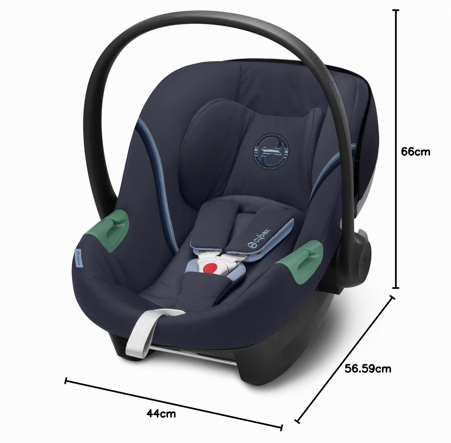 Cybex Gold Silla de coche para bebé Aton S2 i-Size, Desde el nacimiento hasta los 24 meses aprox., Máx. 13 kg, Incl. Reductor para recién nacidos, Compatible con SensorSafe, Ocean Blue