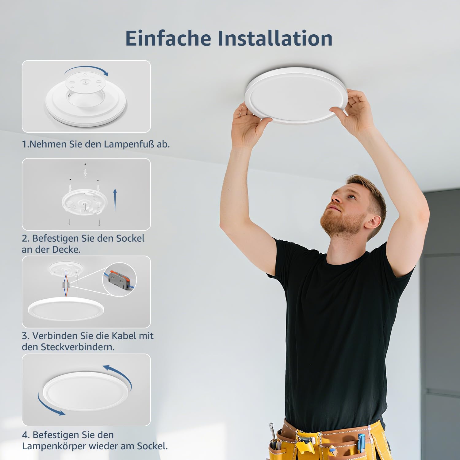 Lepro Deckenlampe 18W, IP44 Wasserfest Deckenleuchte，3000K 1800LM Badezimmer Lampe, Warmweiß Deckenleuchte Badezimmer, ideal Badezimmerlampe Decke für Bad Schlafzimmer Flur Wohnzimmer, Ø22cm, 4 Stücke