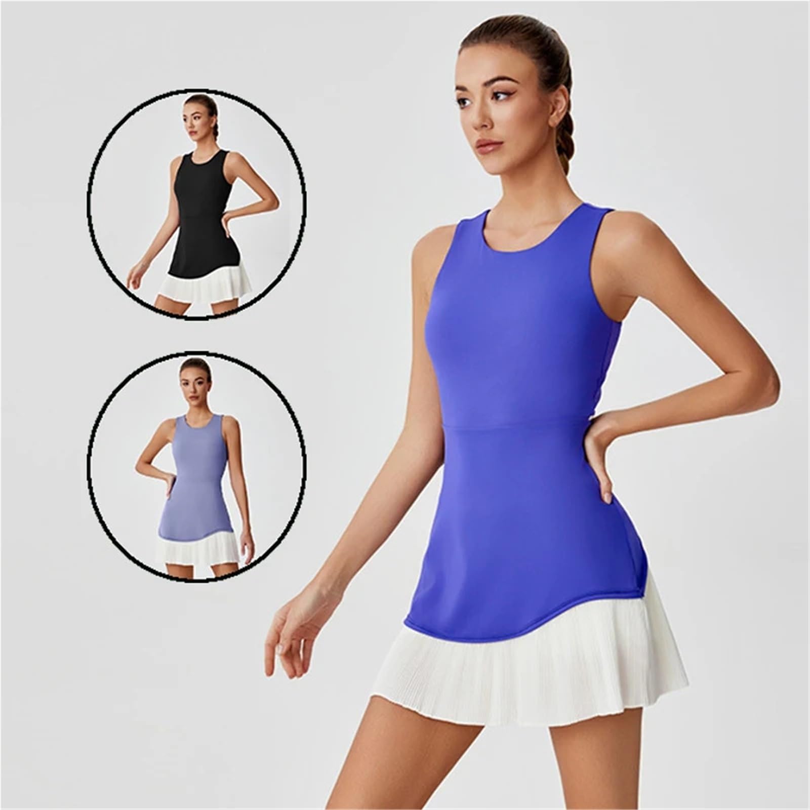 Vestito Tennis Donna Vestito da Tennis da Donna Plissettato, Estivo, con Schiena Traforata, Vestito Sportivo da Palestra, Corsa e Badminton per Tennis