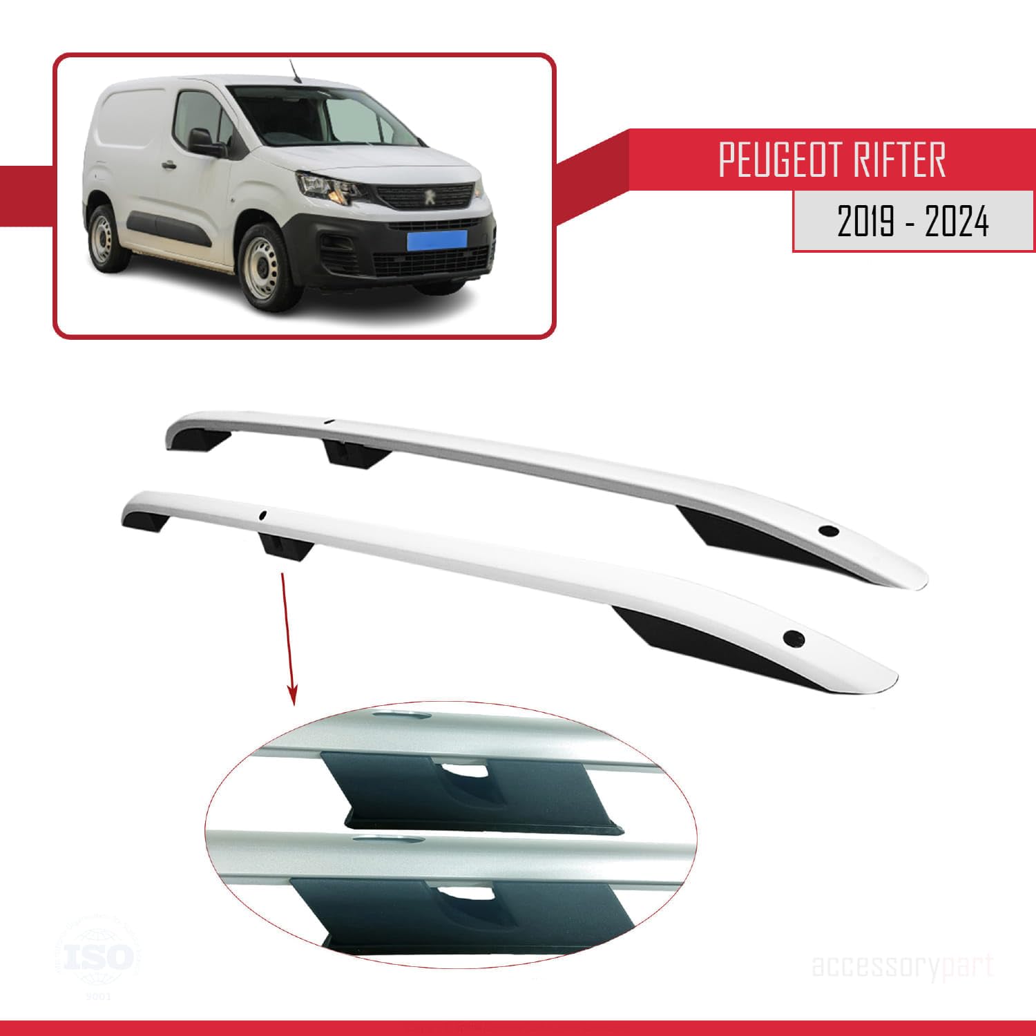 Barres De Toit Pour Peugeot Rifter (2019-2022) - 2 Barres Aluminium Gris - Porte-bagages Jusqu'à 75 Kg En Roulant - Compatible Coffre, Porte-vélos