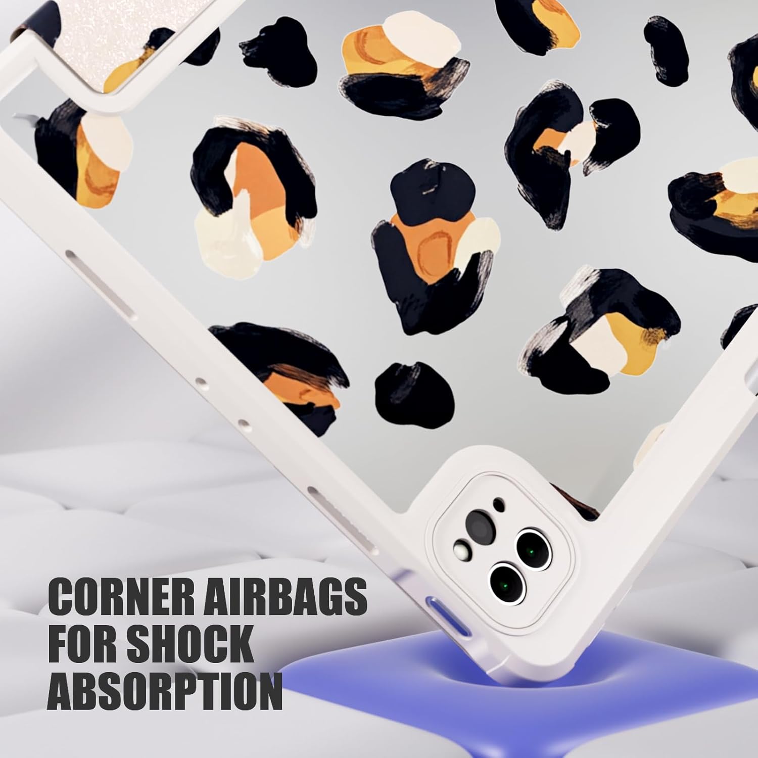 Tablet Case for iPad Pro 13 Inch M4 2024 13 inch Lightweight Protective PU Tri-fold Stand Cover, Leopard Print Shockproof Slim Back Tablet Cover