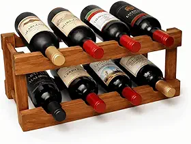 Suporte de vinhos Adega de Madeira Maciça para 8 Garrafas – Organizador Compacto de Bancada, Estrutura Resistente e Design Elegante para Cozinha e Área Gourmet - LA NACASA