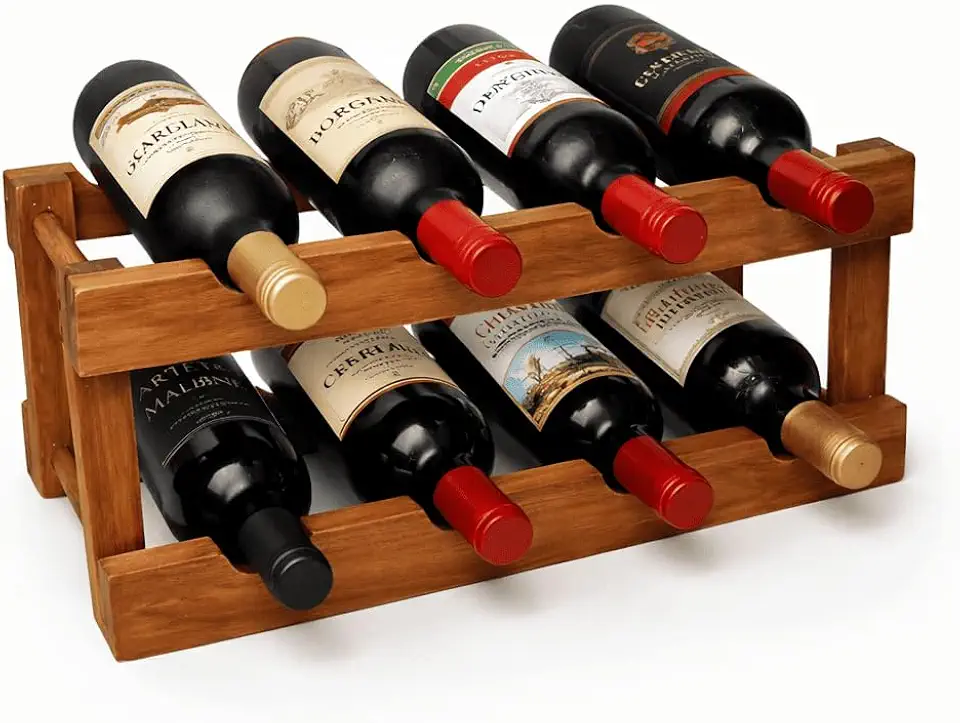 Suporte de vinhos Adega de Madeira Maciça para 8 Garrafas – Organizador Compacto de Bancada, Estrutura Resistente e Design Elegante para Cozinha e Área Gourmet - LA NACASA
