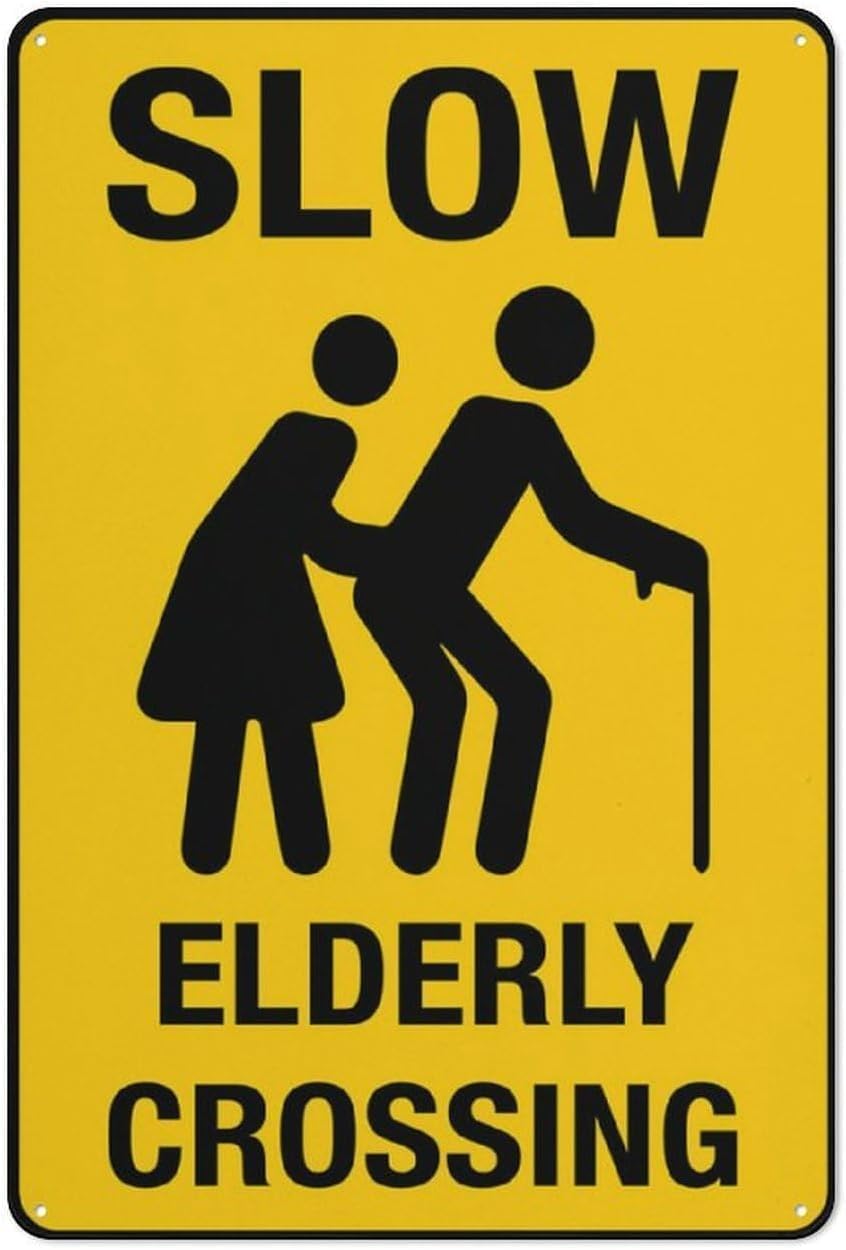 Bdeyfg Colour6 Slow Elderly Crossing Warning Metal Sign Tin Signs Aluminum Plaque For Outdoors Use Yard Farm Fence Home Wall Decor 8X12 Inch