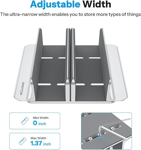 Miniatura 2 de OMOTON Soporte vertical para portátil de 3 ranuras, soporte de aluminio de escritorio para MacBook con tamaño de base ajustable, se adapta a todas