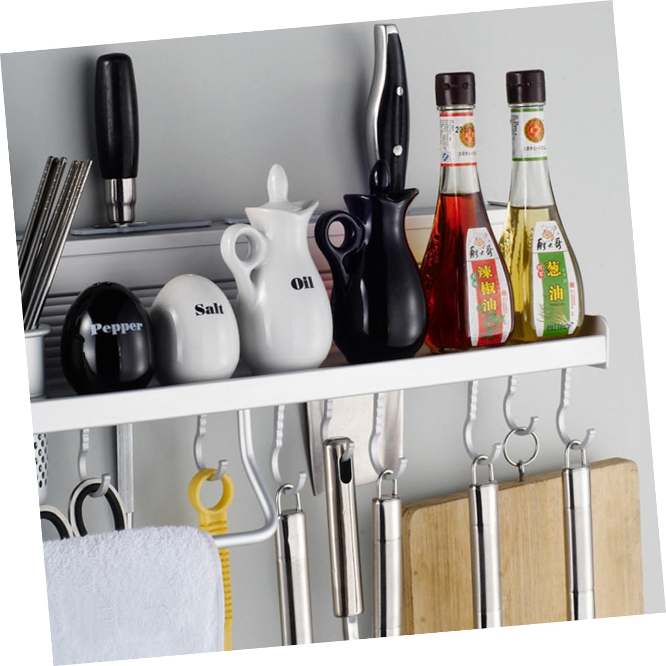 PRETYZOOM Estante de Cocina de Aluminio 8 Ganchos y 4 Ranuras para Especieros Moderno