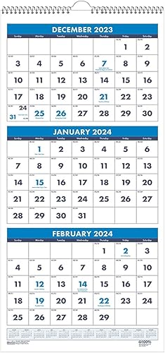 Miniatura 4 de House of Doolittle Calendario de pared 2024, vertical de tres meses, 8 x 17 pulgadas, diciembre - enero (HOD3646-24)