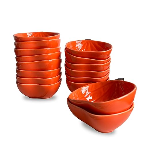 Ceramic Pumpkin Ramekins Set, Small Bowls for Baking Souffle, Pudding,