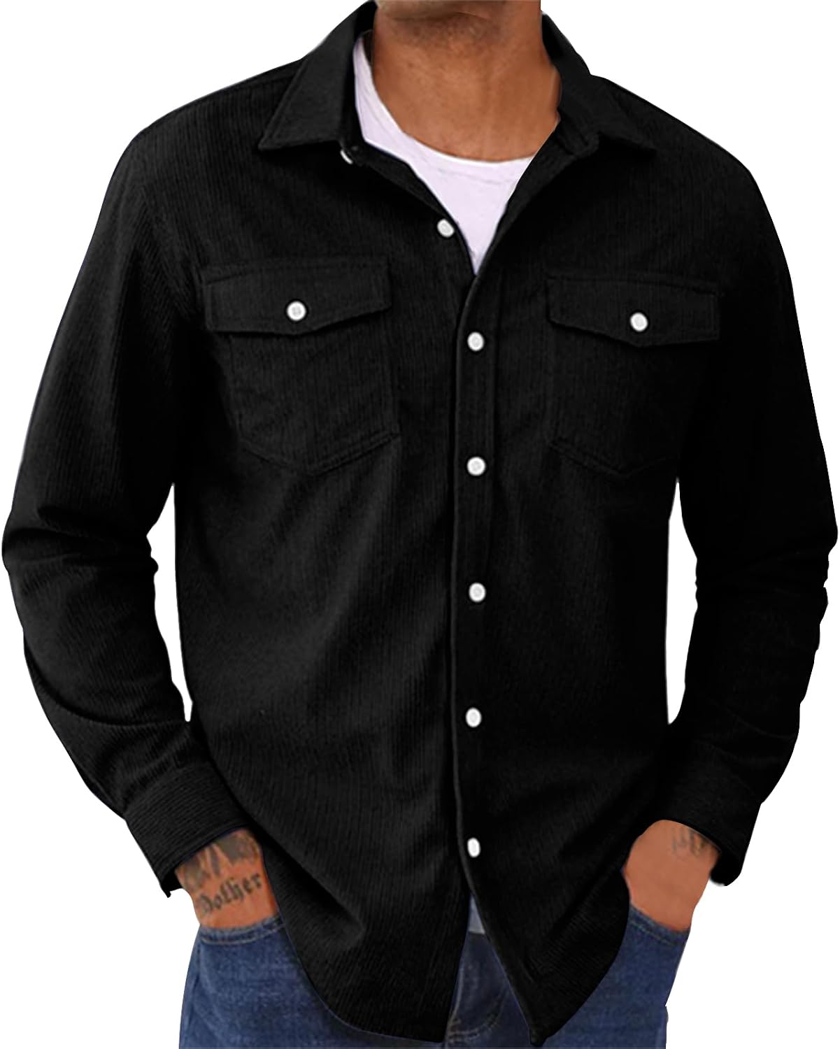Ymosrh Men's Casual Corduroy Shirt Long Sleeve Button Down Regular Fit Work Dress Shirts with Pockets
