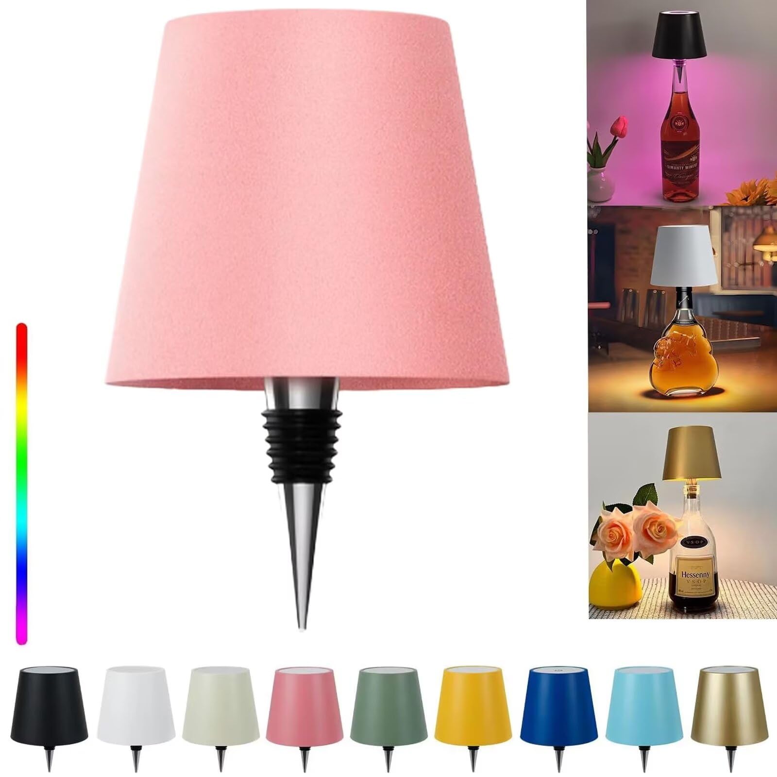 Pridola Wireless Bottle Lamp, 14cm Wine Bottle LED Light, RGB/3 Color Stepless Dimming Wine Bottle Decorative Lights, Touch Control LED Wireless Wine Bottle Lampshade, Tabletop Portable Bottle Lights