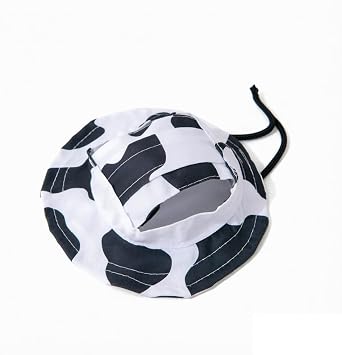 Cute Pet Bucket Hat with Ear Holes Ear Spacing 2.8 to 4.7 Inches for Cats 8 lbs Up and Dogs Up to 16 lbs Soft Sun Cap Black and White Cow Print Design