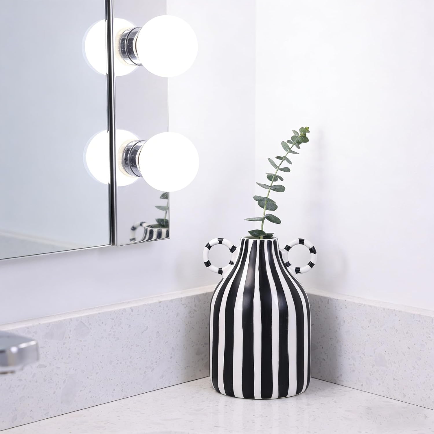 Modern Black and White Decor Striped Vase – Minimalist Funky Boho Home Accent Vase for Living Room Coffee Table Centerpiece, Office, Bookshelf, and Windowsill (B) - Image 4